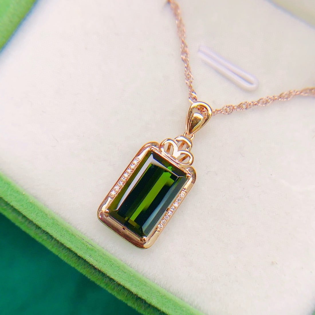 14k Gold 4.75 Ctw Natural Tourmaline & Diamond Pendant( Without Chain ) - 2