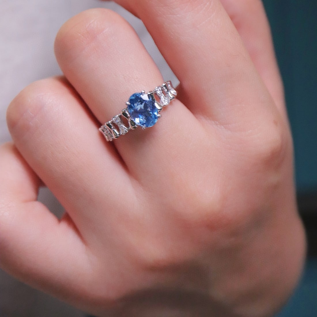 14k Gold 1.20 Ctw Natural Aquamarine & Diamond Ring - 4