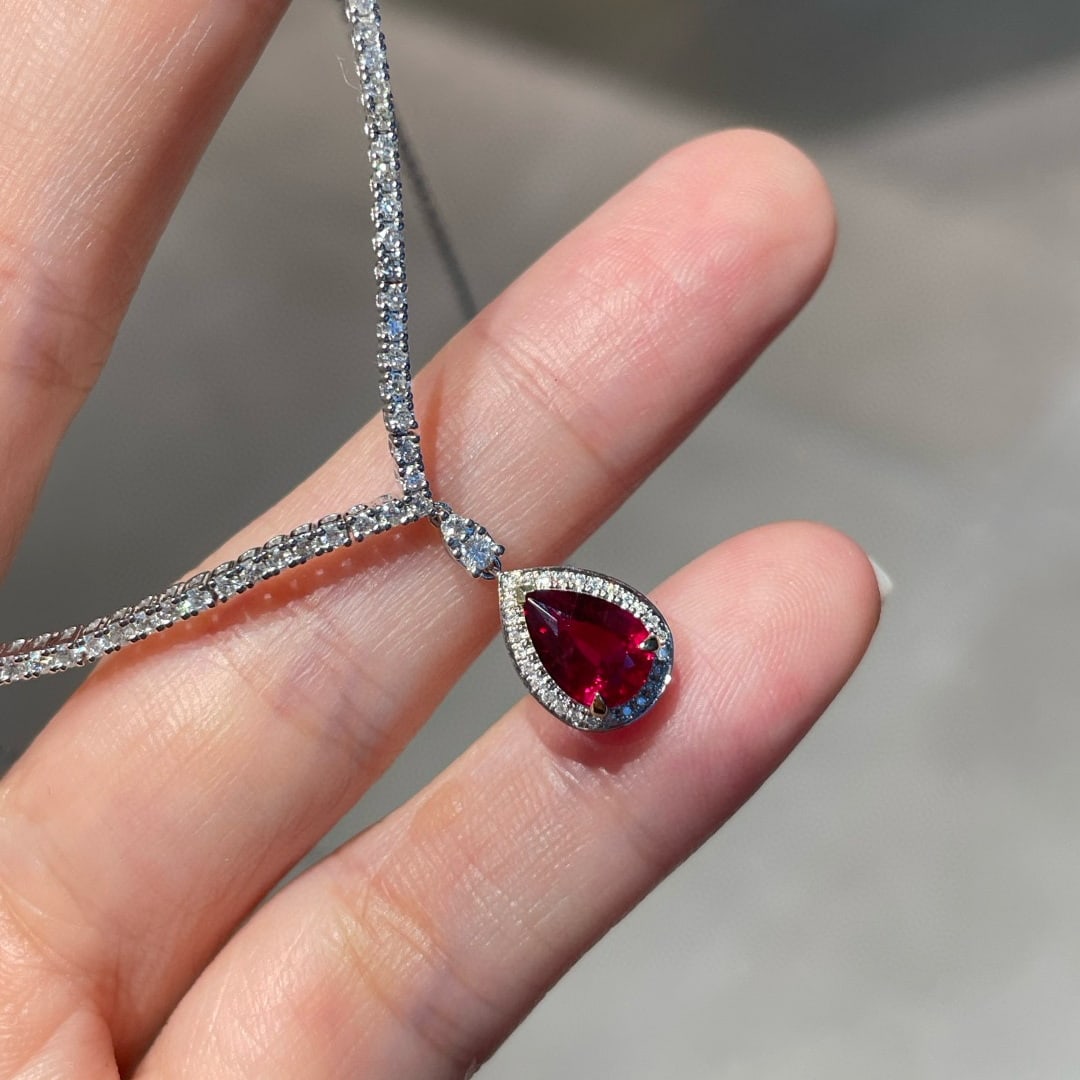 14k Gold 1 Ct Natural Ruby & Diamond Necklace - 2