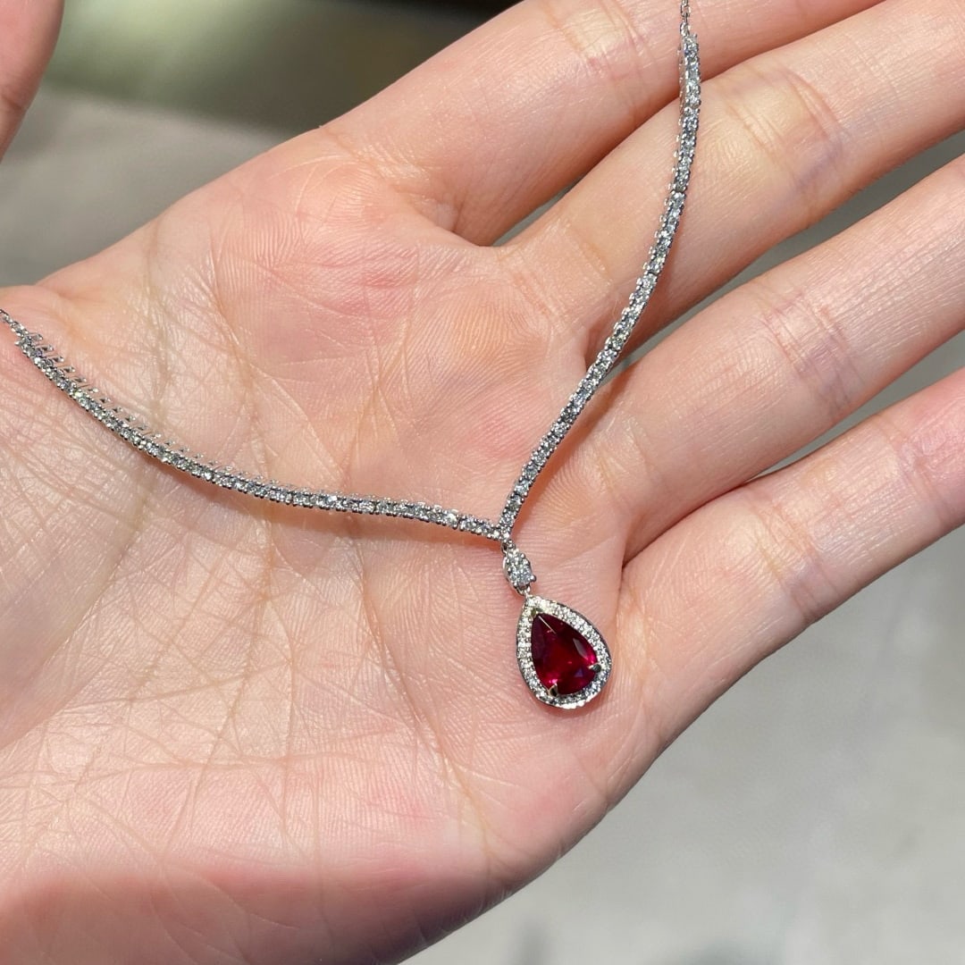 14k Gold 1 Ct Natural Ruby & Diamond Necklace - 3