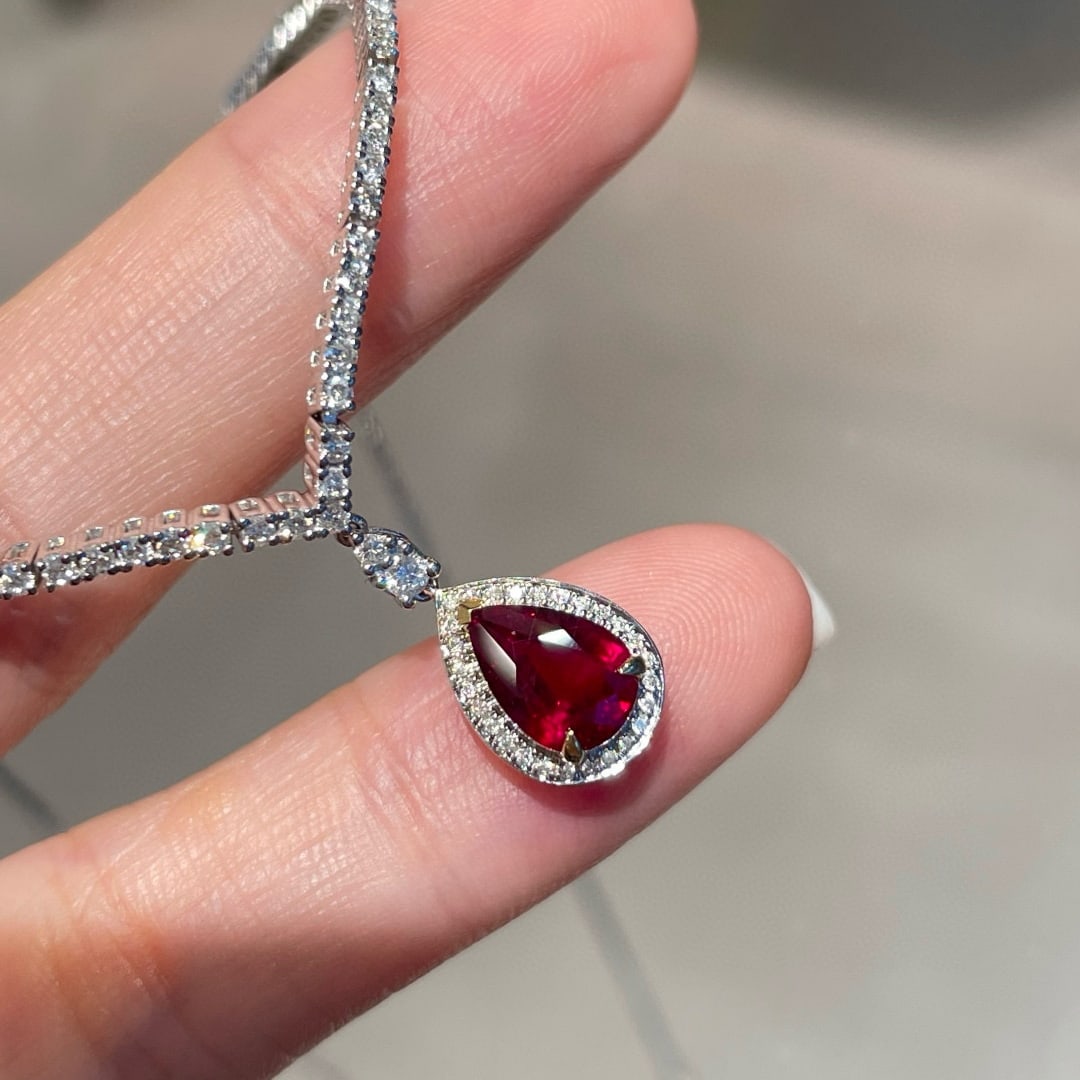 14k Gold 1 Ct Natural Ruby & Diamond Necklace - 4