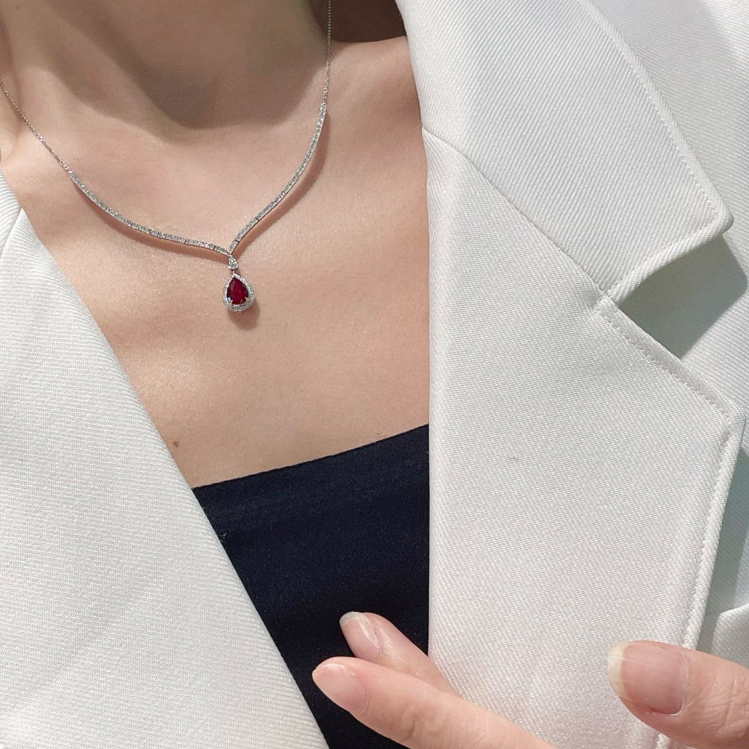 14k Gold 1 Ct Natural Ruby & Diamond Necklace - 5