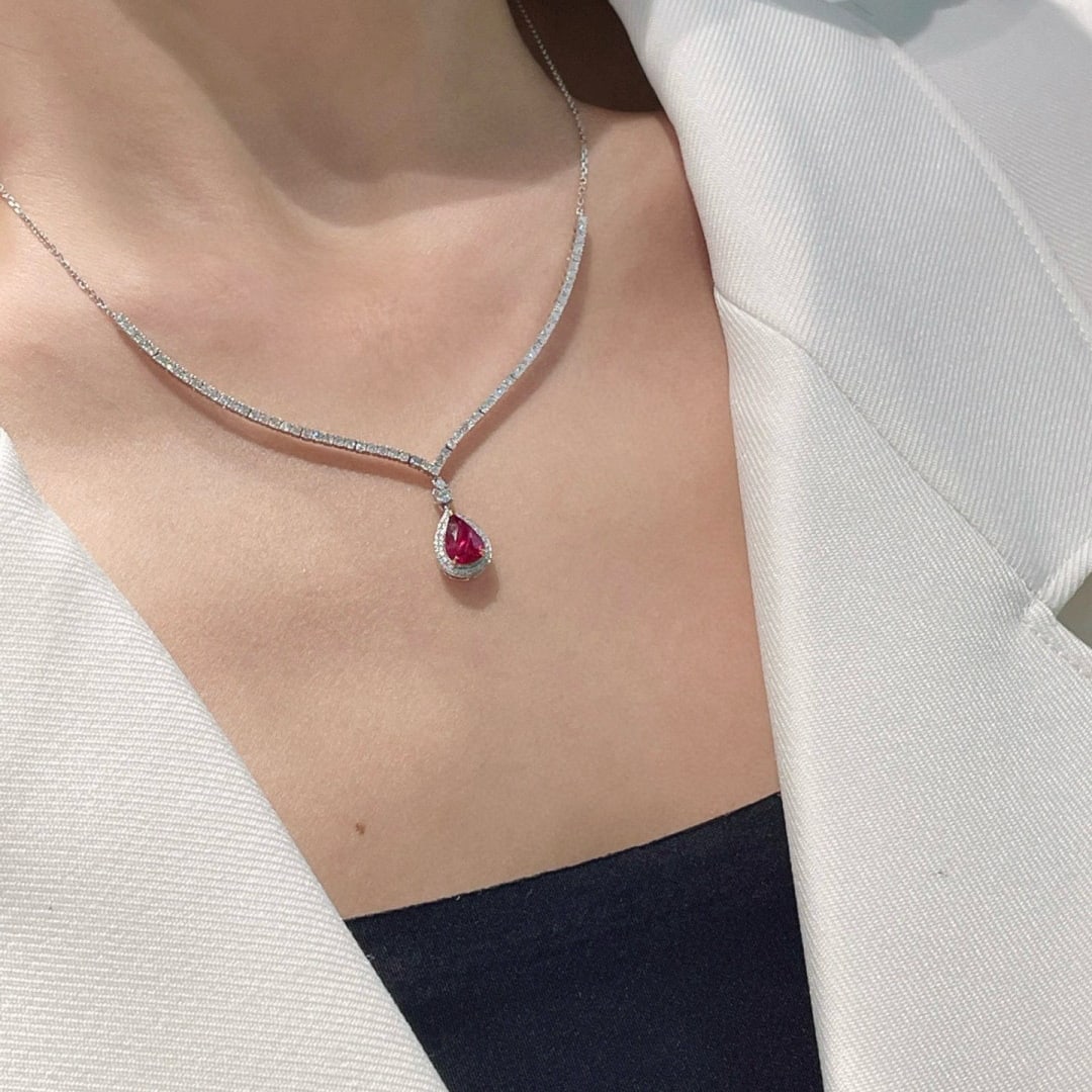 14k Gold 1 Ct Natural Ruby & Diamond Necklace - 6