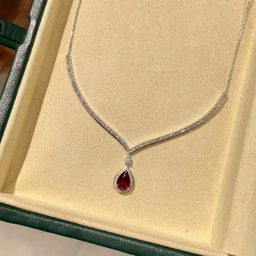 14k Gold 1 Ct Natural Ruby & Diamond Necklace - 7