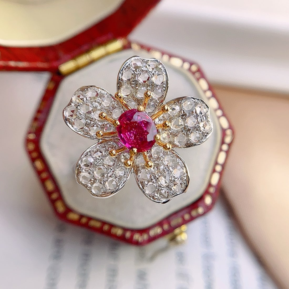 14k Gold 0.75 Ct Natural Ruby & Sapphire & Flowers Ring/pendant( Without Chain ) - 2