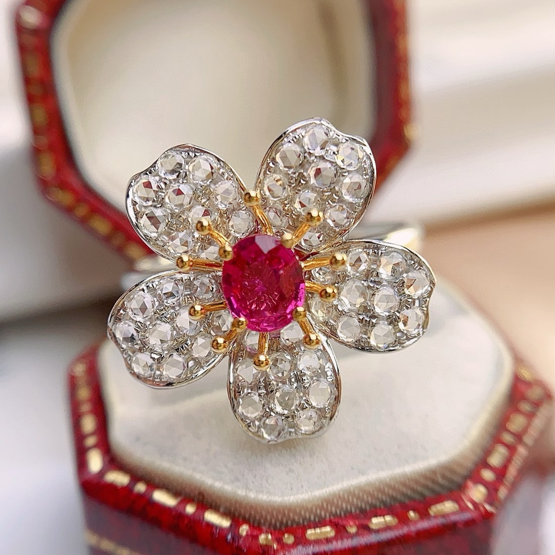 14k Gold 0.75 Ct Natural Ruby & Sapphire & Flowers Ring/pendant( Without Chain ) - 3
