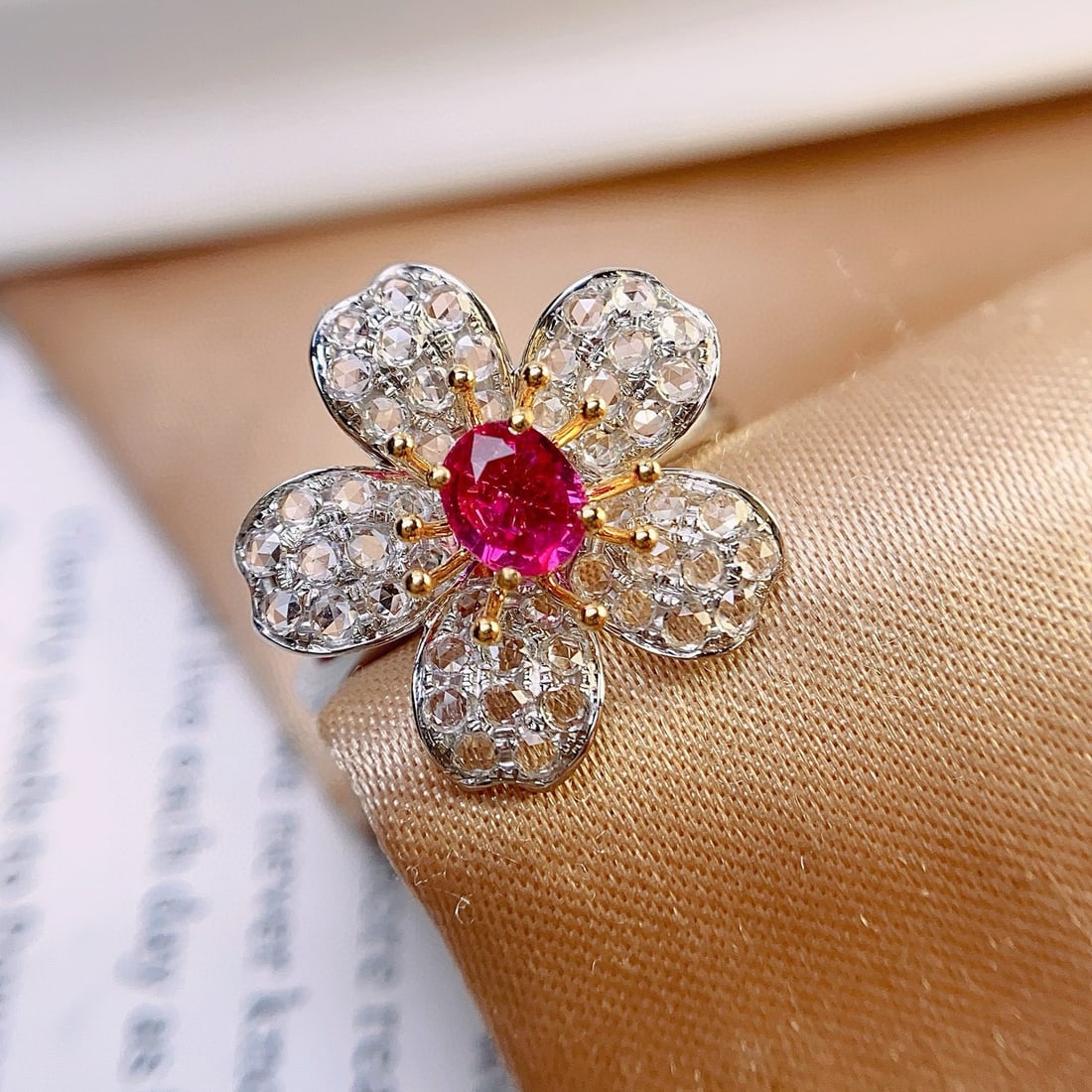 14k Gold 0.75 Ct Natural Ruby & Sapphire & Flowers Ring/pendant( Without Chain ) - 5