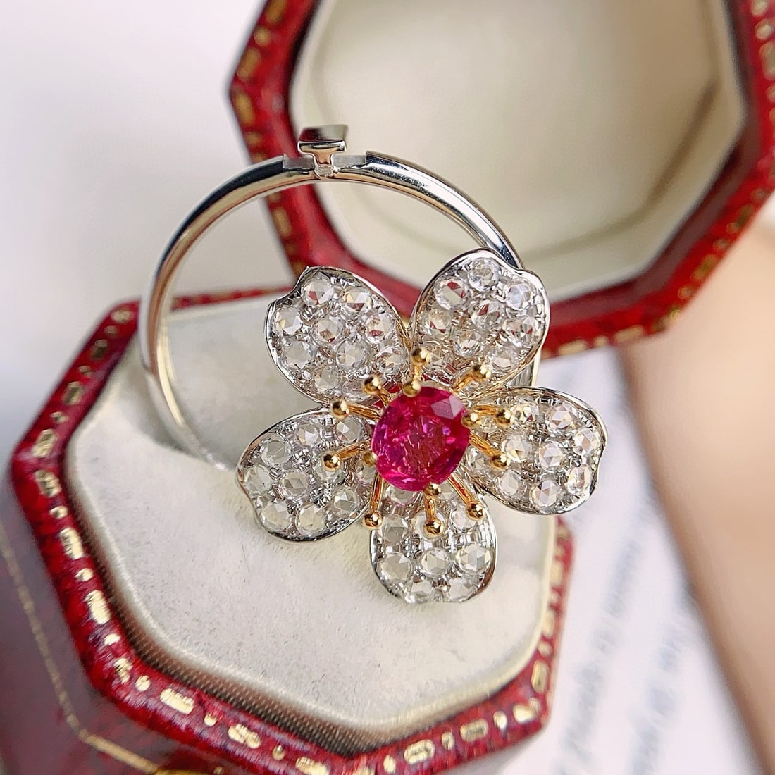 14k Gold 0.75 Ct Natural Ruby & Sapphire & Flowers Ring/pendant( Without Chain ) - 6