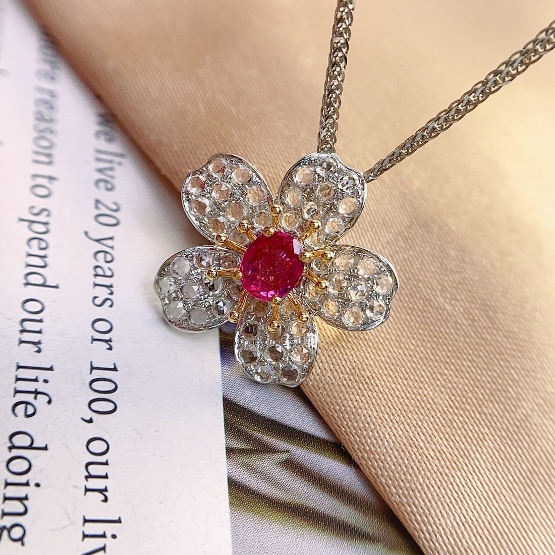 14k Gold 0.75 Ct Natural Ruby & Sapphire & Flowers Ring/pendant( Without Chain ) - 7
