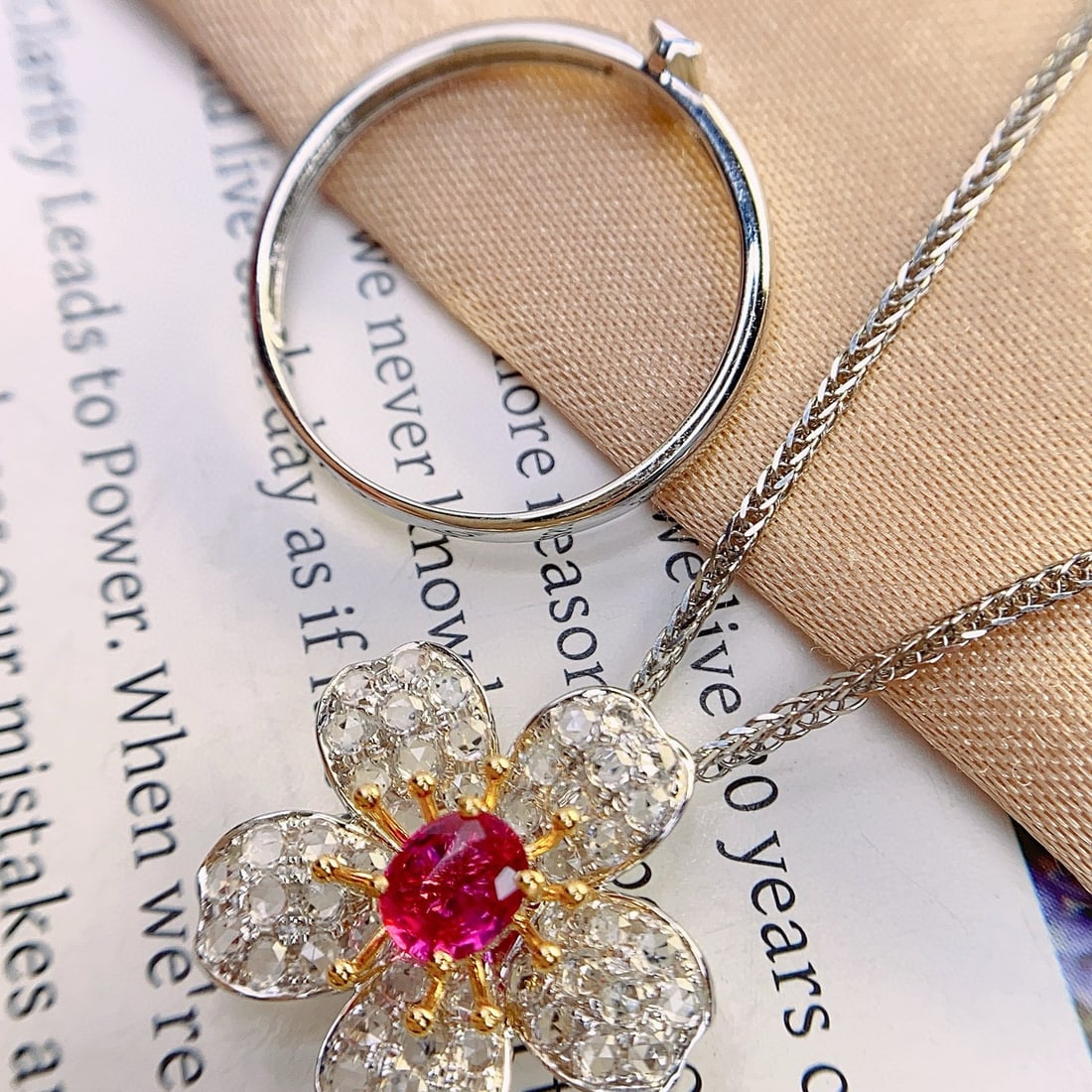14k Gold 0.75 Ct Natural Ruby & Sapphire & Flowers Ring/pendant( Without Chain ) - 8