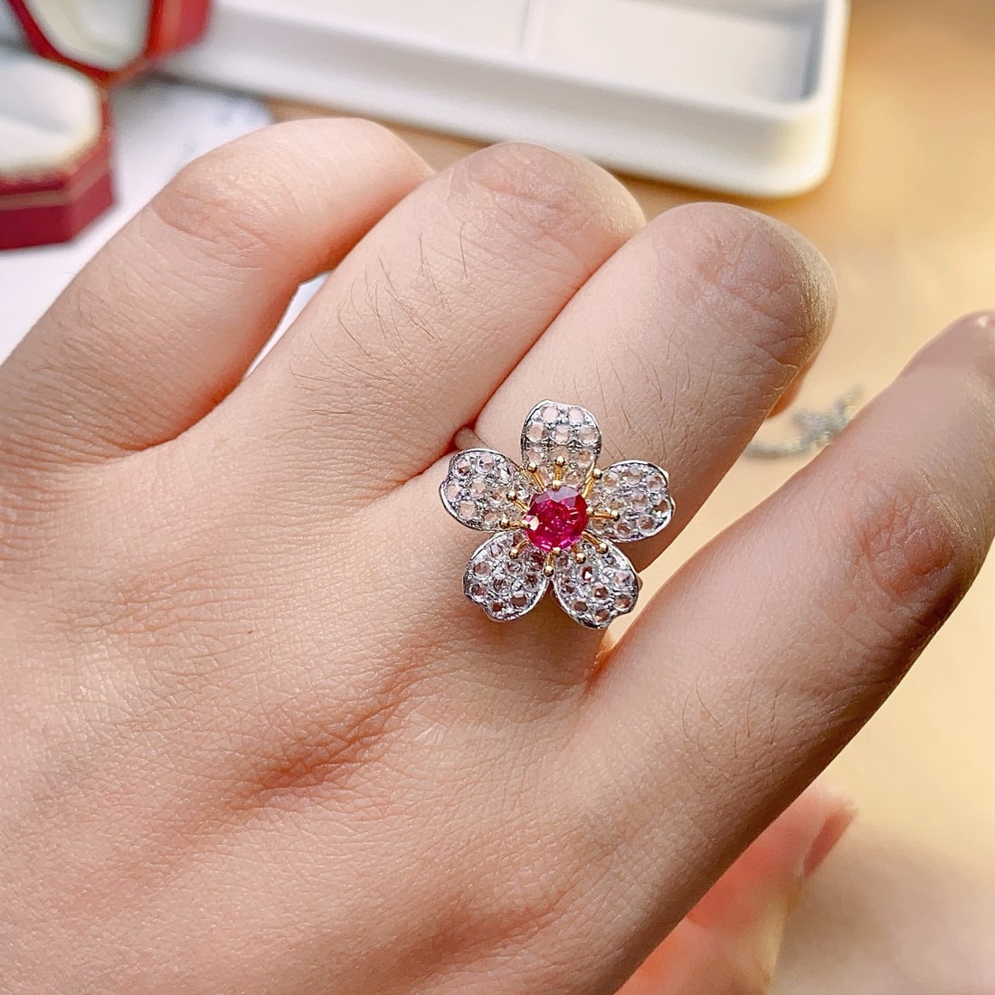14k Gold 0.75 Ct Natural Ruby & Sapphire & Flowers Ring/pendant( Without Chain ) - 9
