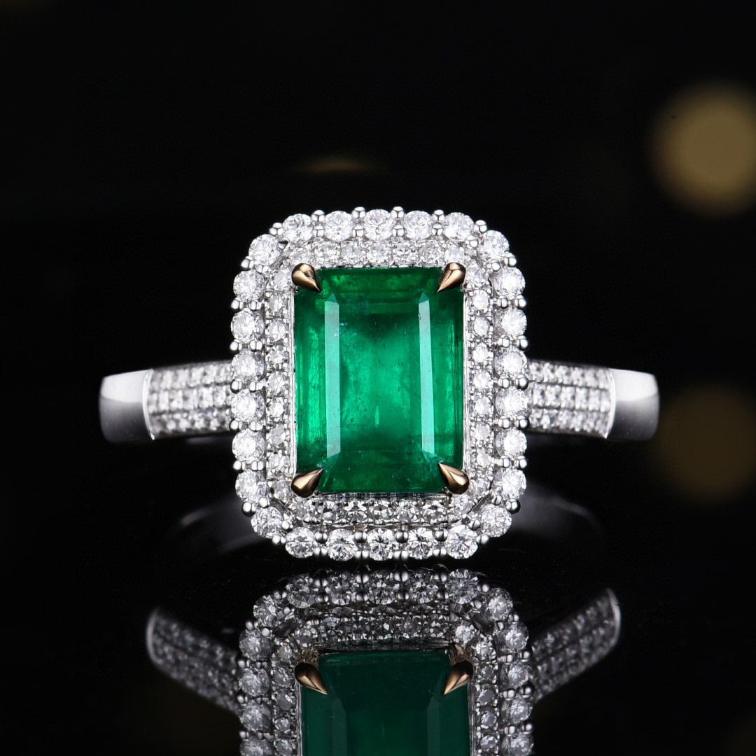 14k Gold 2.86 Ctw Vivid Green Natural Emerald & Diamond Ring/pendant( Without Chain ): Ref:231062232 // gold content:14k gold // ring size:7. 25us // // main gemstone:emerald // shape:octagonal // carat weight:2. 31ct // color:vivid green // treatment:natural // // adjacent gemstone 2