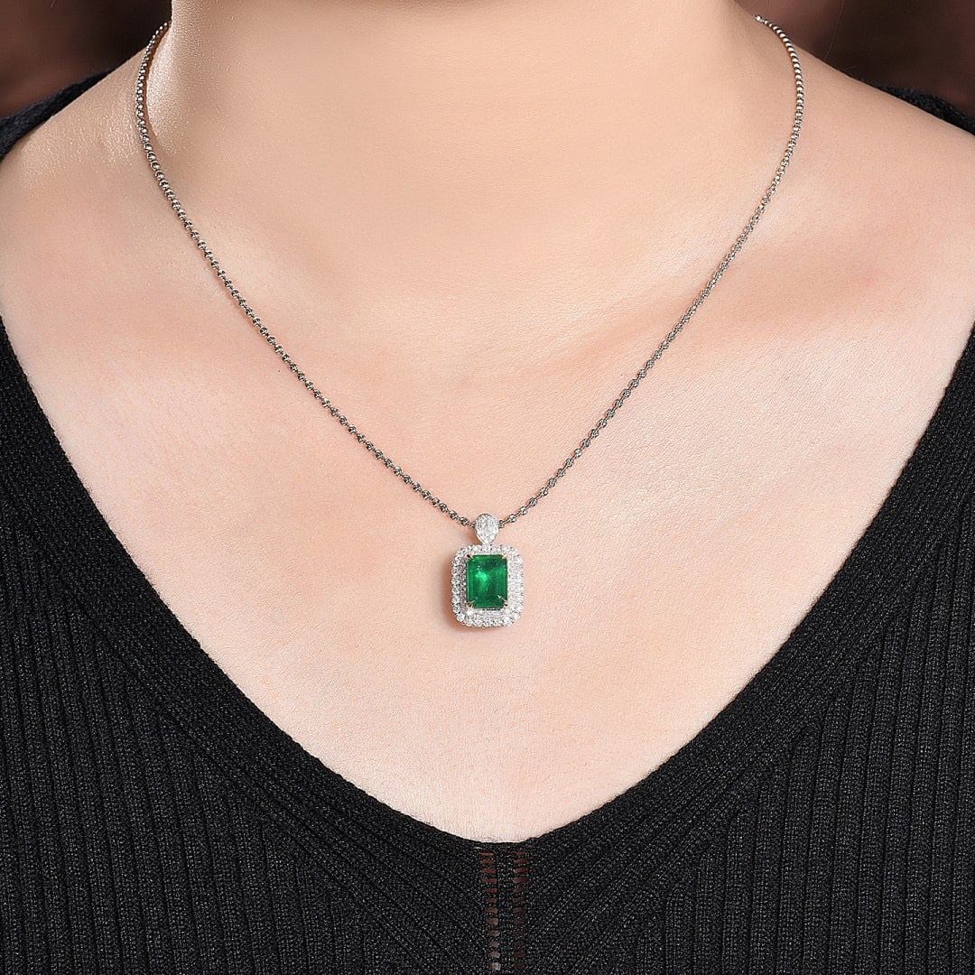 14k Gold 2.86 Ctw Vivid Green Natural Emerald & Diamond Ring/pendant( Without Chain ) - 7