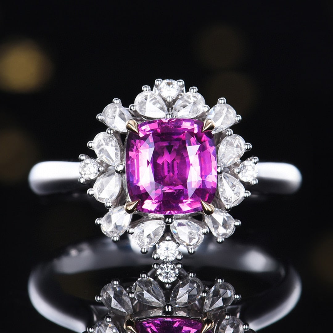 14k Gold 1.94 Ctw Natural Sapphire & Diamond Ring/pendant( Without Chain ): Ref:231062238 // gold content:14k gold // ring size:7. 25us // // main gemstone:sapphire // shape:cushion // carat weight:1. 55ct // color:pinkish purple // treatment:natural // // adjacent gemstone