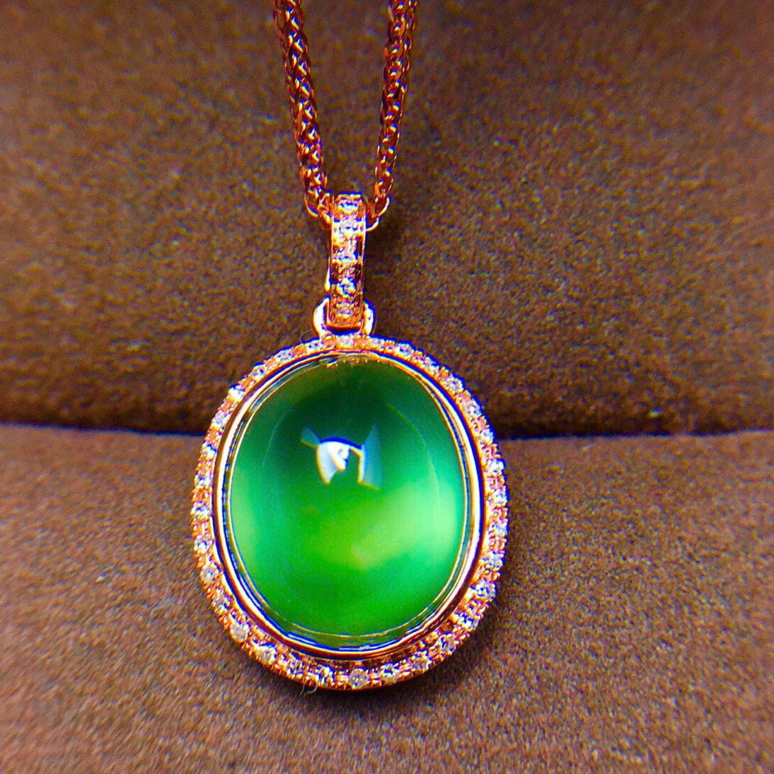 14k Gold 6.3 Ct Natural Prehnite & Diamond Pendant( Without Chain ) - 4