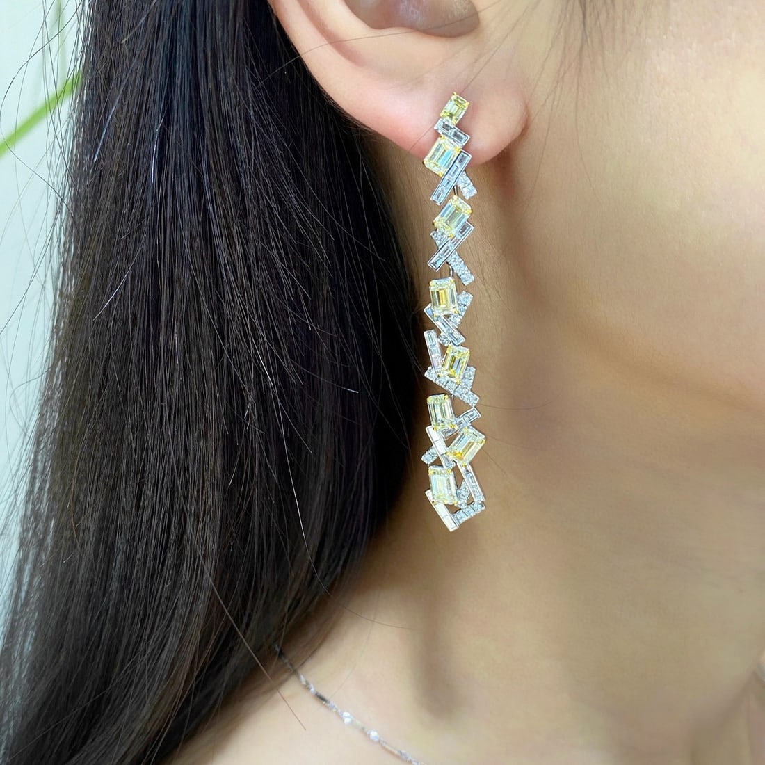 14k Gold 9.04 Ctw Natural Yellow Diamond & Diamond Earrings - 4