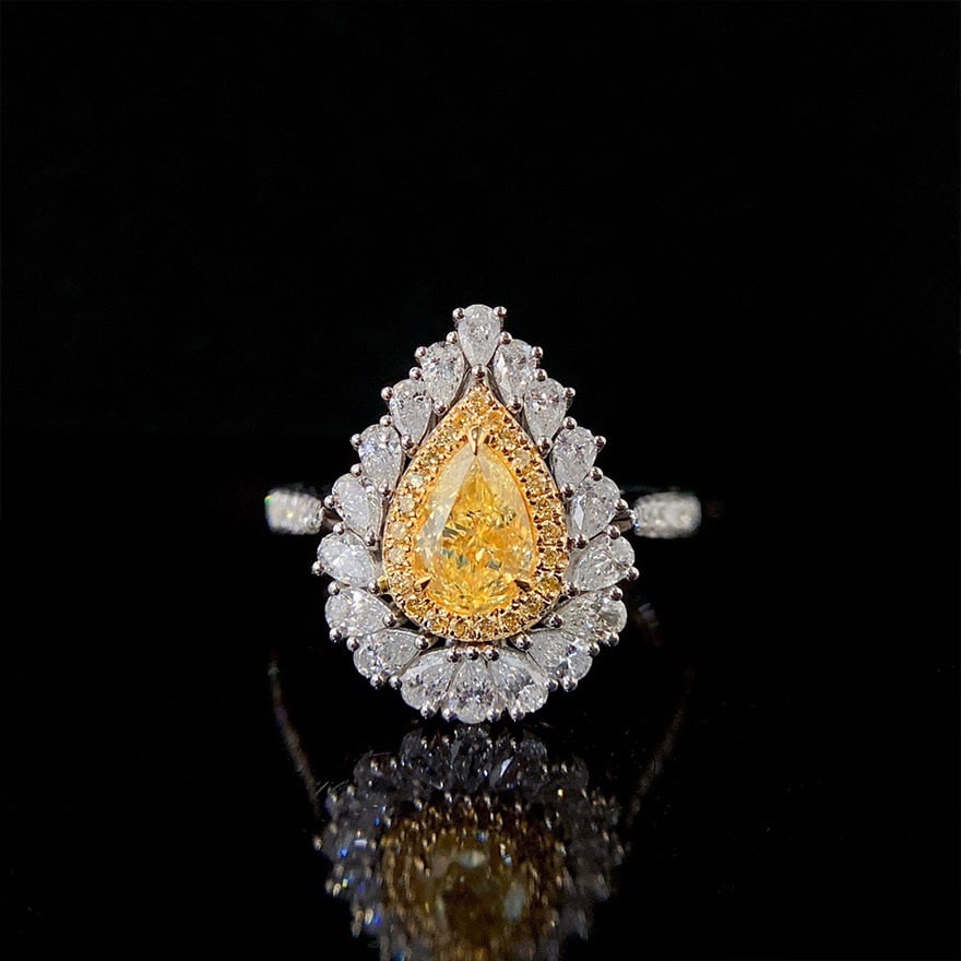 14k Gold 1.6 Ctw Natural Yellow Diamond & Diamond Ring/pendant( Without Chain ): Ref:231062243 // gold content:14k gold // ring size:7. 25us // // main gemstone:yellow diamond // shape:pear // carat weight:0. 7ct // color:yellow // treatment:natural // // adjacent gemstone 2 : dia