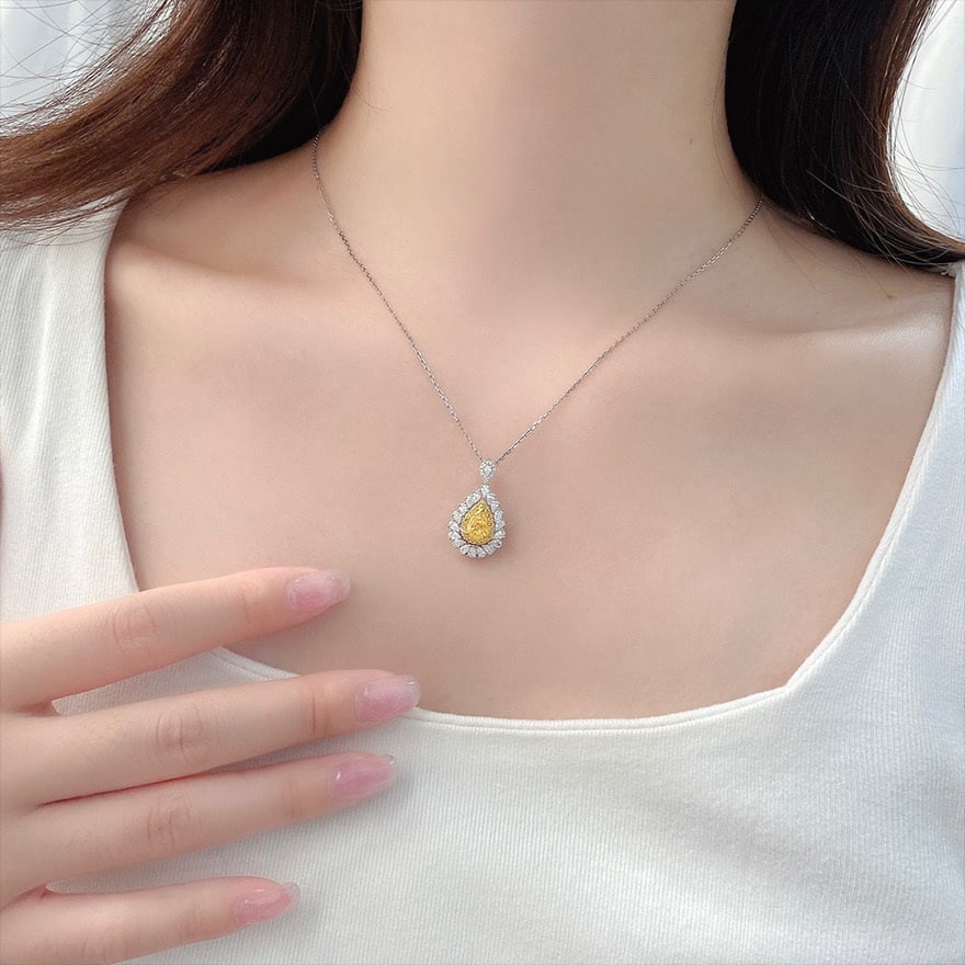 14k Gold 1.6 Ctw Natural Yellow Diamond & Diamond Ring/pendant( Without Chain ) - 4