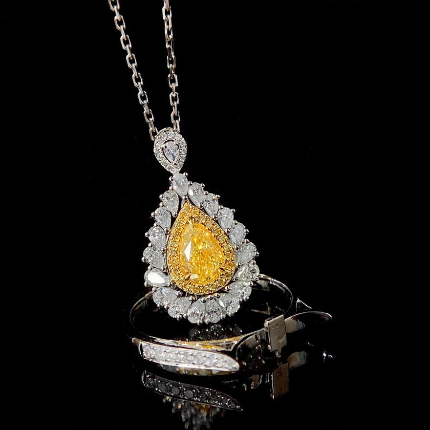 14k Gold 1.6 Ctw Natural Yellow Diamond & Diamond Ring/pendant( Without Chain ) - 5