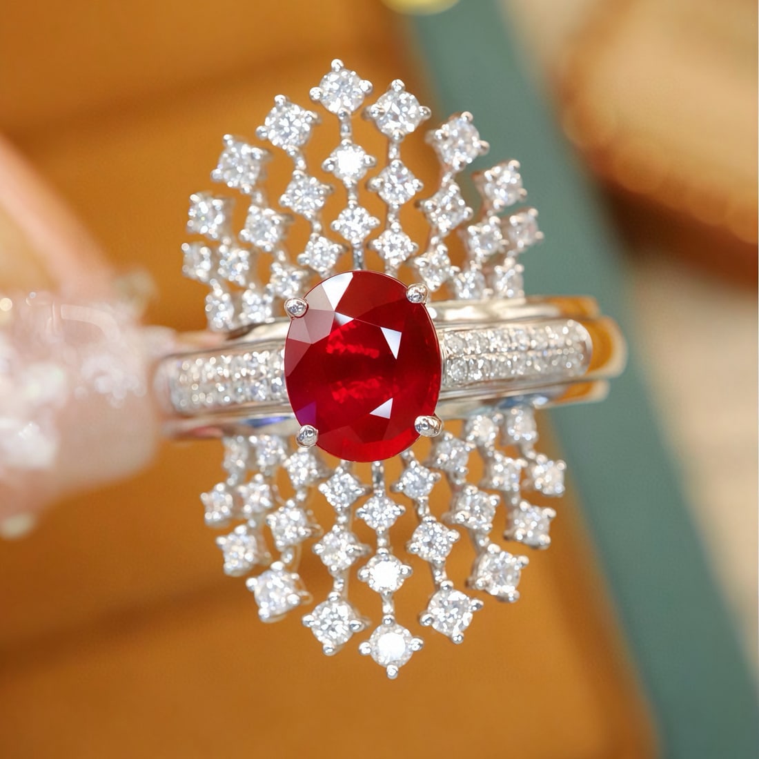 14k Gold 1.69 Ctw Natural Ruby & Diamond Ring: Ref:231062252 // gold content:14k gold // ring size:7. 25us // // main gemstone:ruby // shape:oval // carat weight:1. 05ct // color:pigeonblood red // treatment:natural // // adjacent gemstone 2 : dia