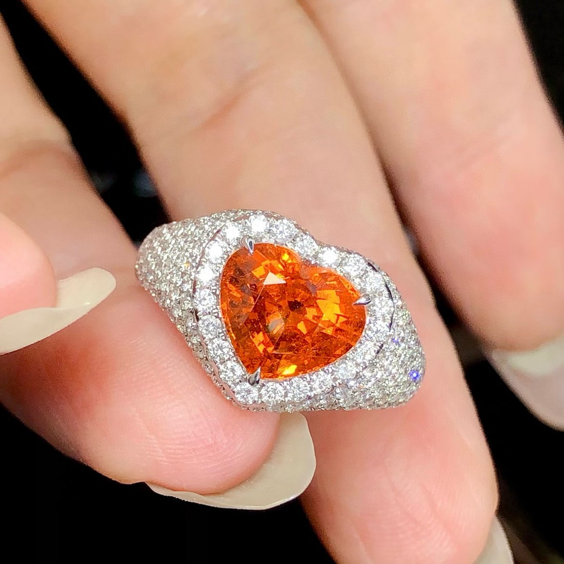 14k Gold 4.72 Ctw Natural Spessartine & Diamond Ring - 2