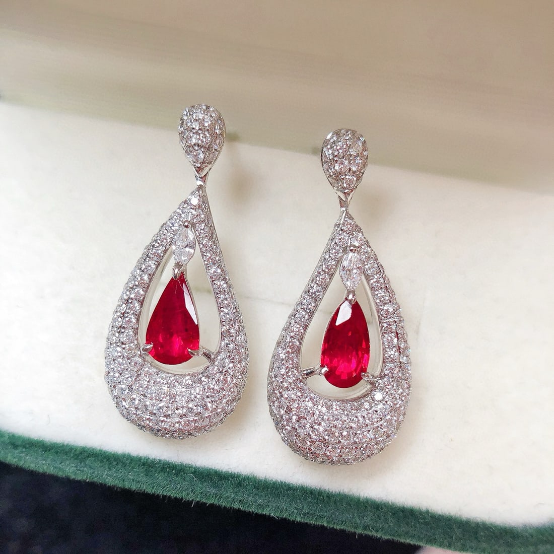 14k Gold 2.63 Ctw Natural Ruby & Diamond Earrings - 3