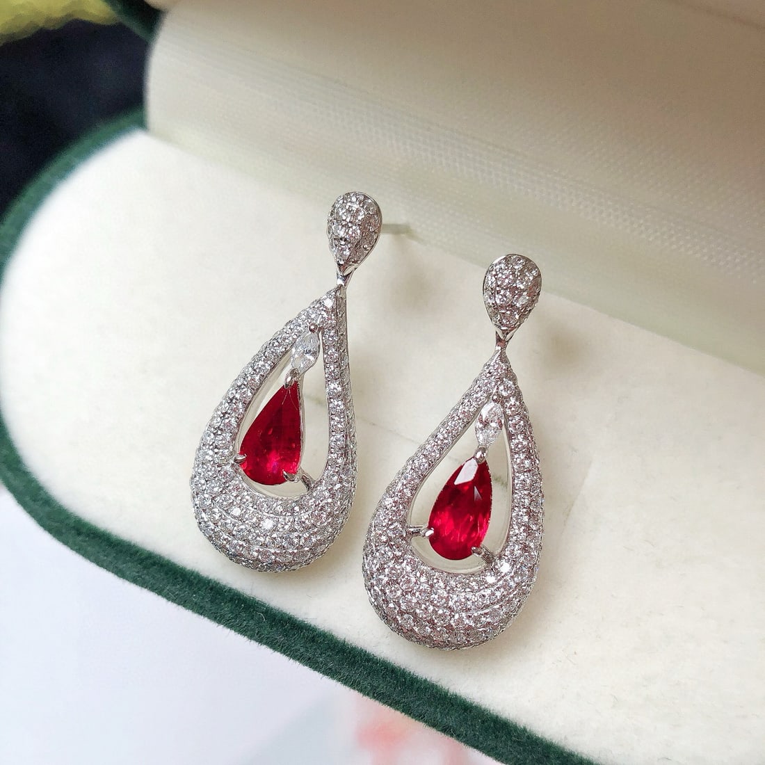 14k Gold 2.63 Ctw Natural Ruby & Diamond Earrings - 4