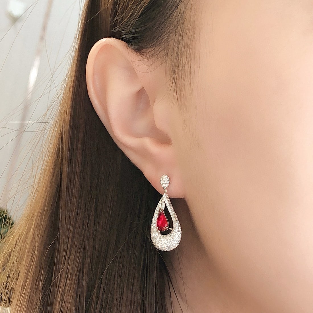 14k Gold 2.63 Ctw Natural Ruby & Diamond Earrings - 6