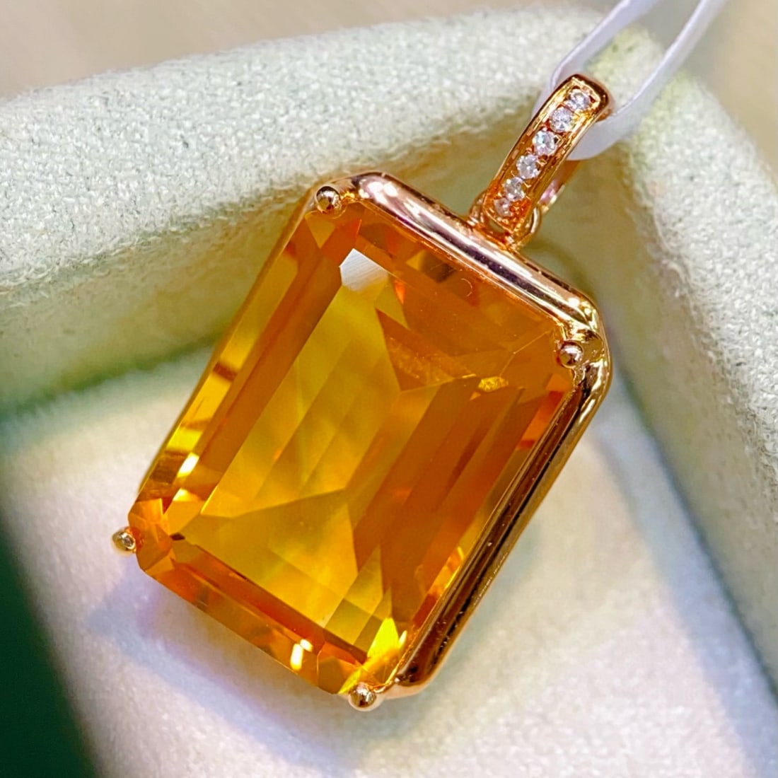 14k Gold 7.37 Ctw Natural Citrine & Diamond Pendant( Without Chain ) - 2