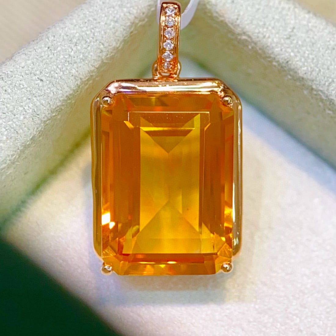 14k Gold 7.37 Ctw Natural Citrine & Diamond Pendant( Without Chain ) - 3