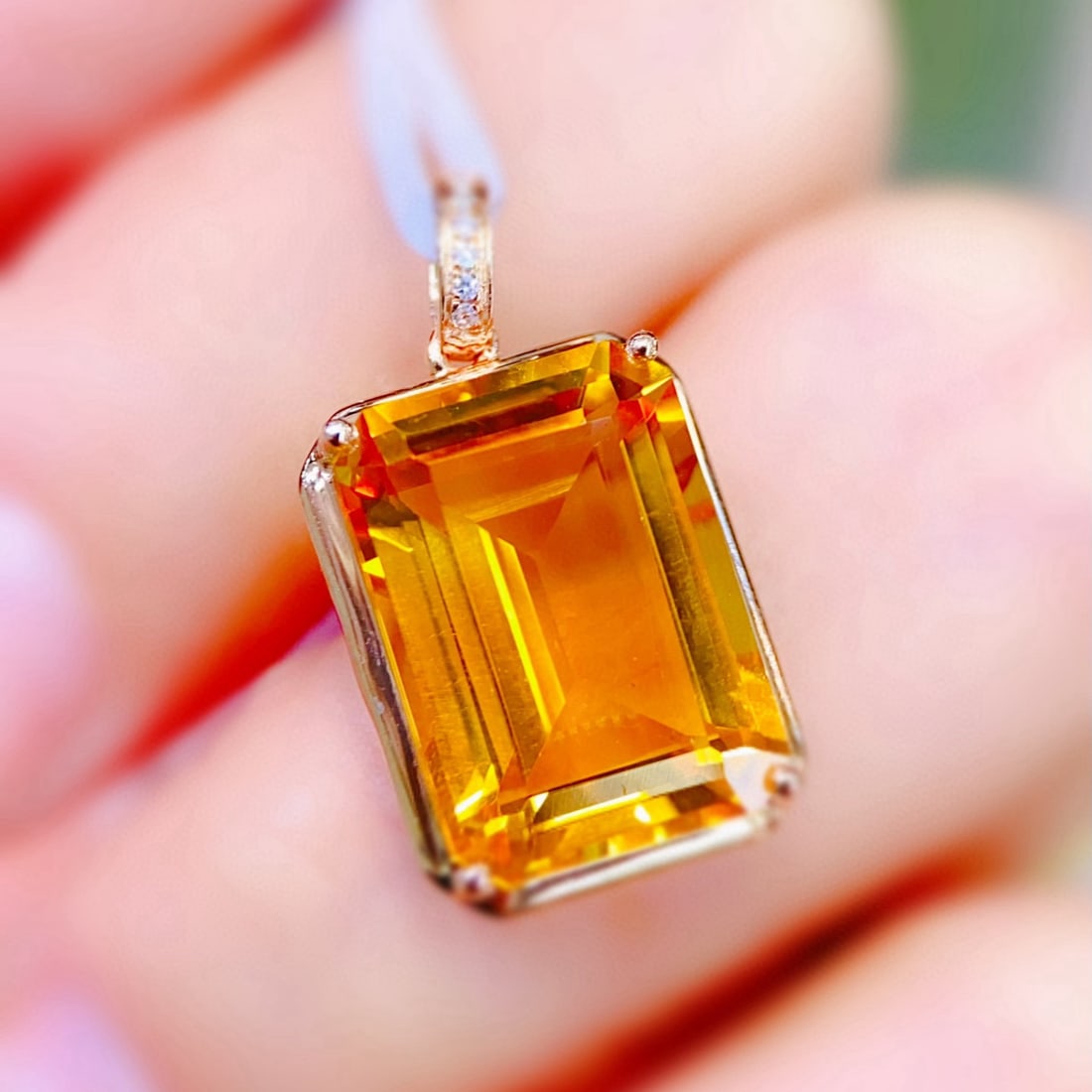 14k Gold 7.37 Ctw Natural Citrine & Diamond Pendant( Without Chain ) - 4