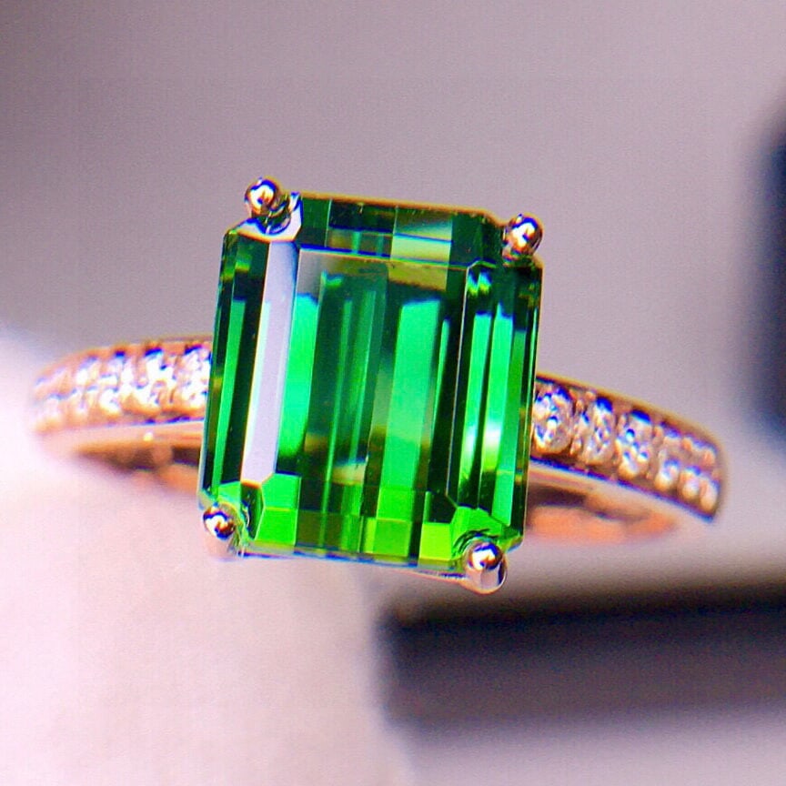 14k Gold 4.5 Ct Natural Tourmaline & Diamond Ring - 2