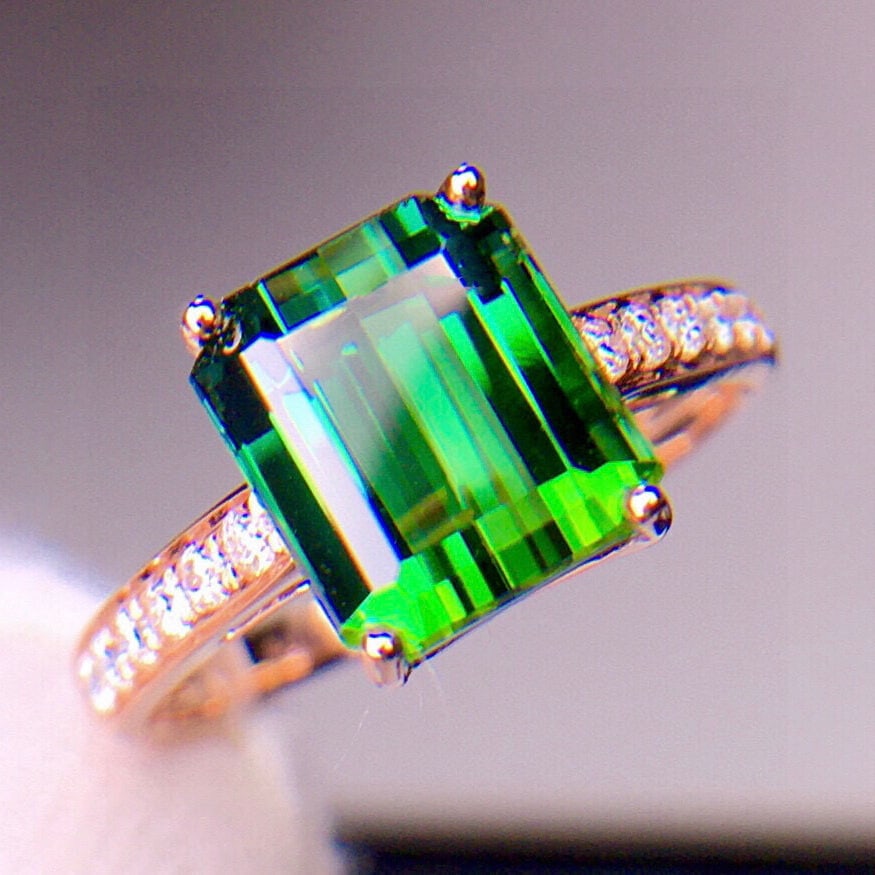 14k Gold 4.5 Ct Natural Tourmaline & Diamond Ring - 3