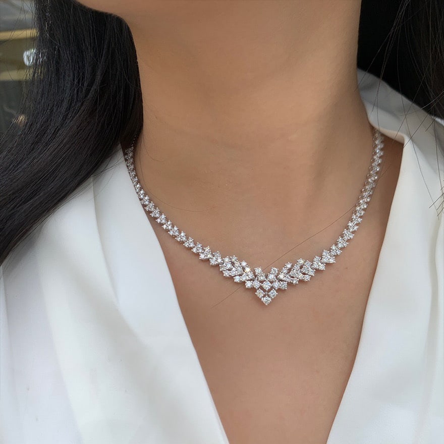 14k Gold 5.8 Ct Natural H Diamond Necklace - 2