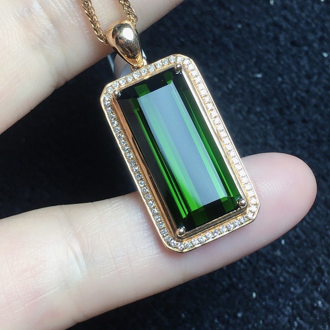 14k Gold 8.26 Ct Natural Tourmaline & Diamond Pendant( Without Chain ) - 4