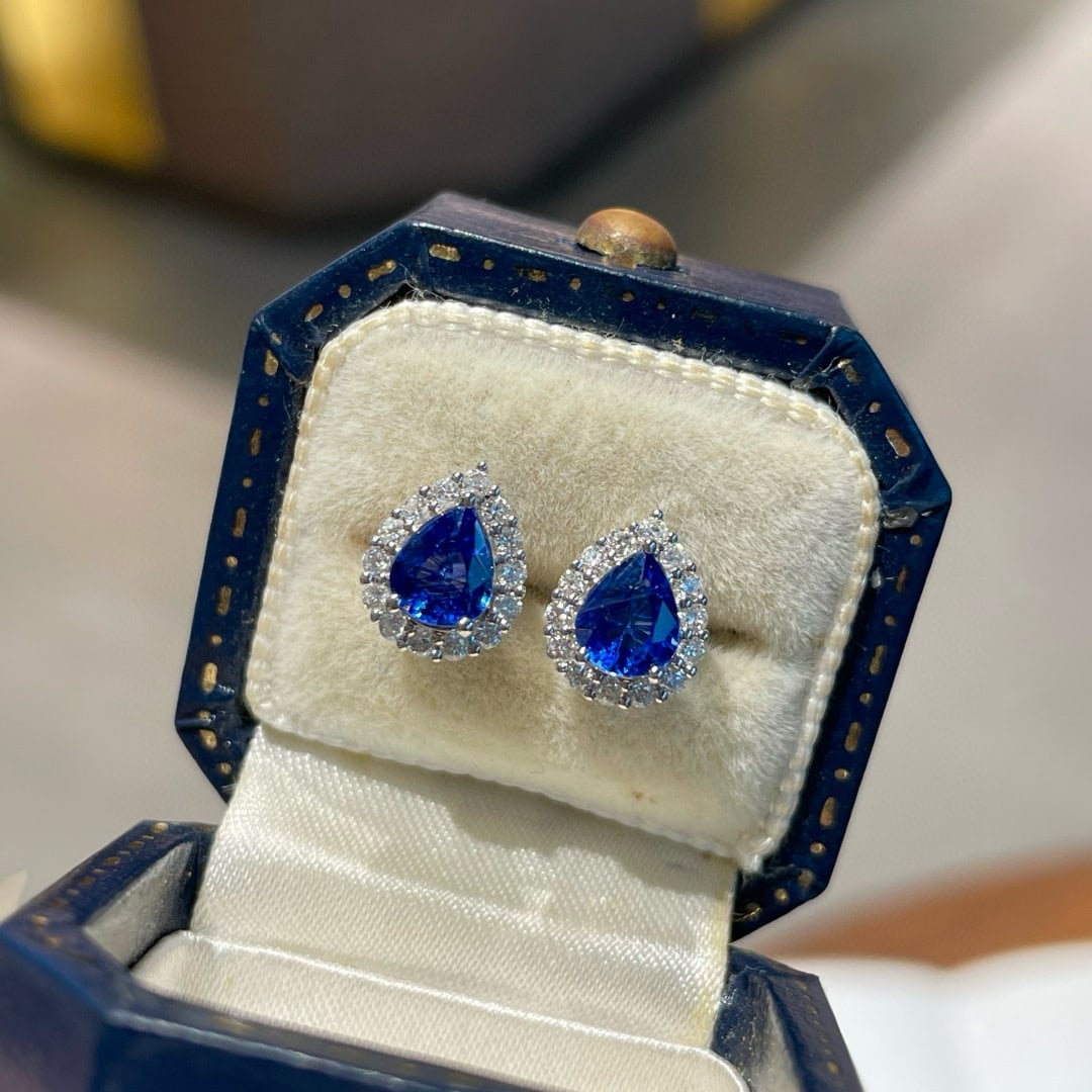 14k Gold 1.00 Ct Natural Sapphire & Diamond Earrings - 2