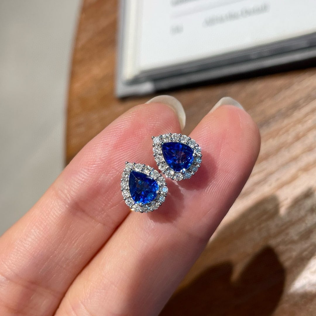 14k Gold 1.00 Ct Natural Sapphire & Diamond Earrings - 4
