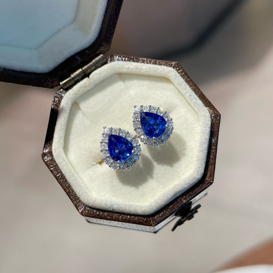 14k Gold 1.00 Ct Natural Sapphire & Diamond Earrings - 7