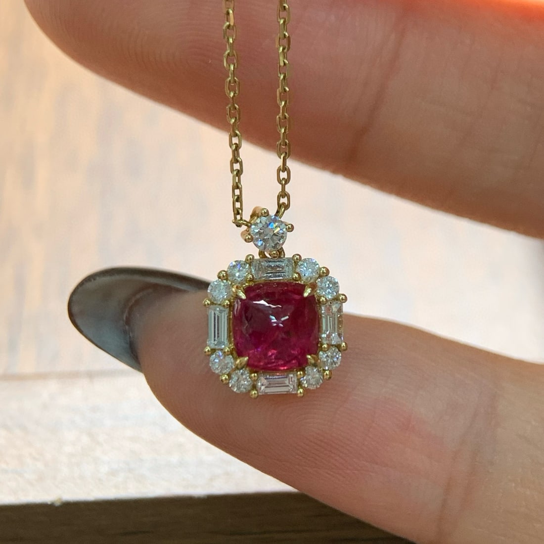 14k Gold 1.23 Ctw Natural Ruby & Diamond Necklace - 5