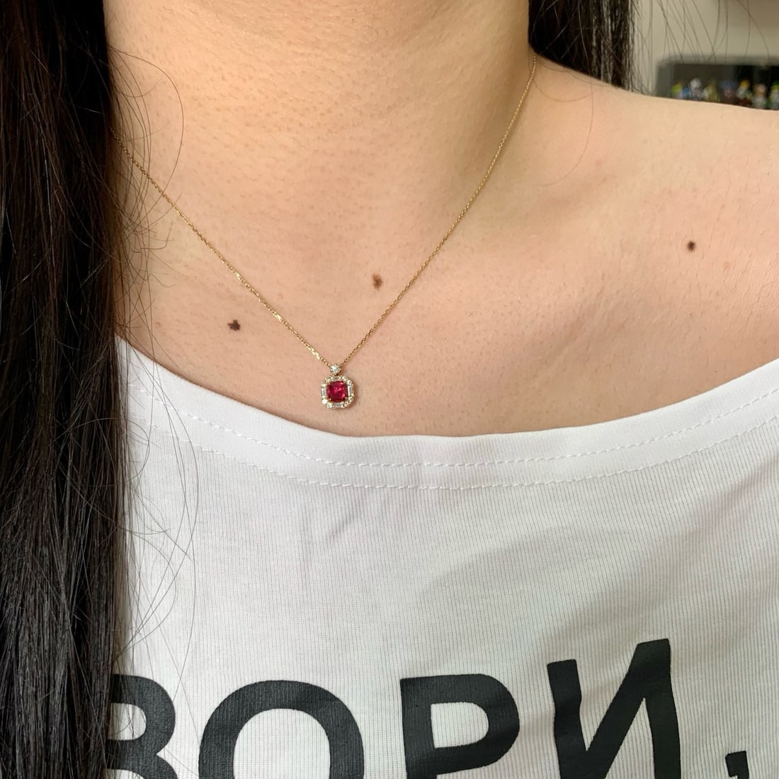 14k Gold 1.23 Ctw Natural Ruby & Diamond Necklace - 6