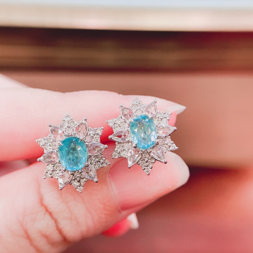 14k Gold 2.0 Ctw Natural Paraiba Tourmaline & Diamond Earrings - 2