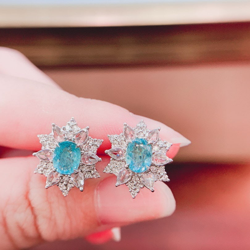 14k Gold 2.0 Ctw Natural Paraiba Tourmaline & Diamond Earrings - 3