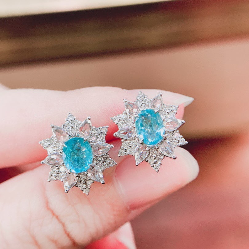 14k Gold 2.0 Ctw Natural Paraiba Tourmaline & Diamond Earrings - 5