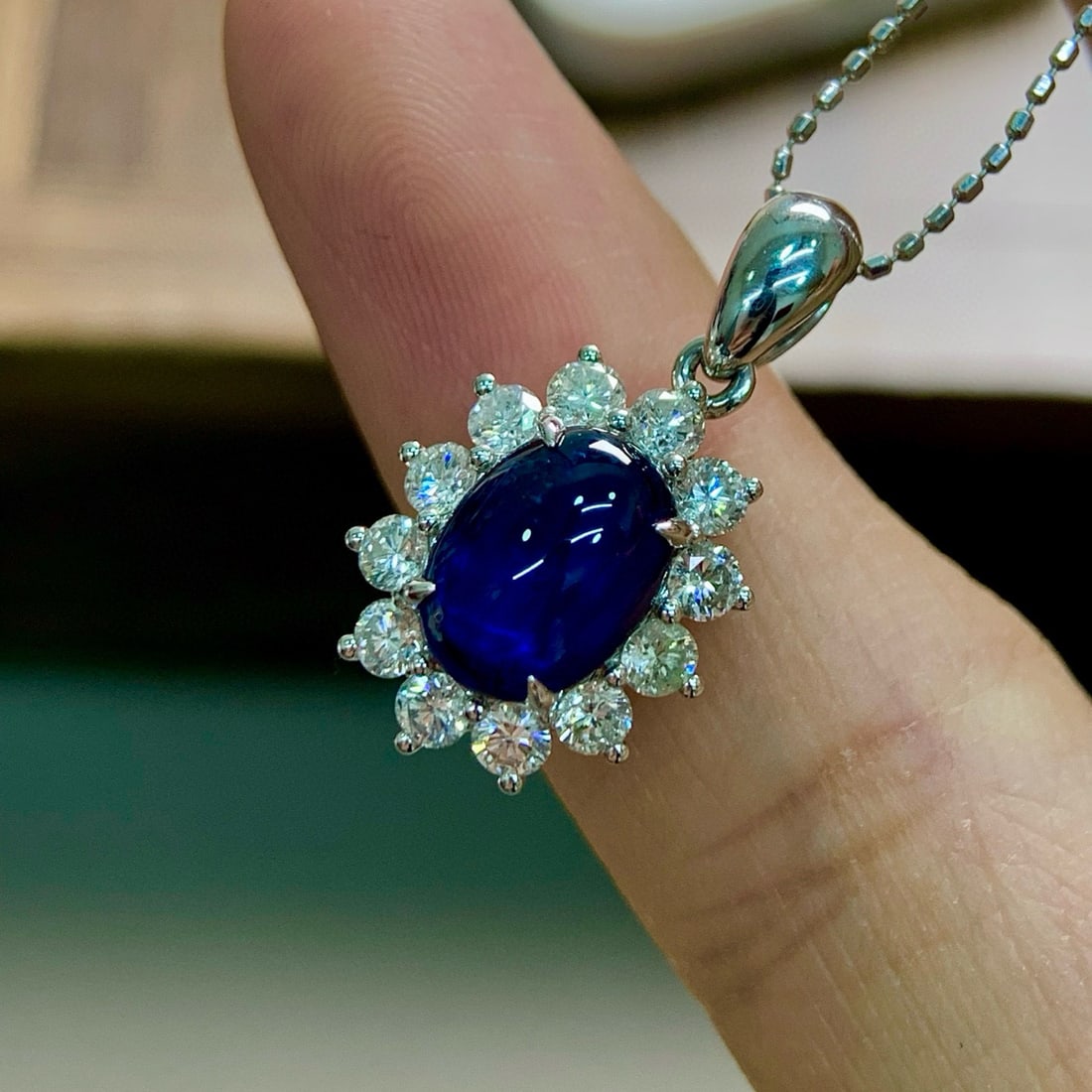 14k Gold 2.65 Ctw Natural Sapphire & Diamond Pendant( Without Chain ) - 2