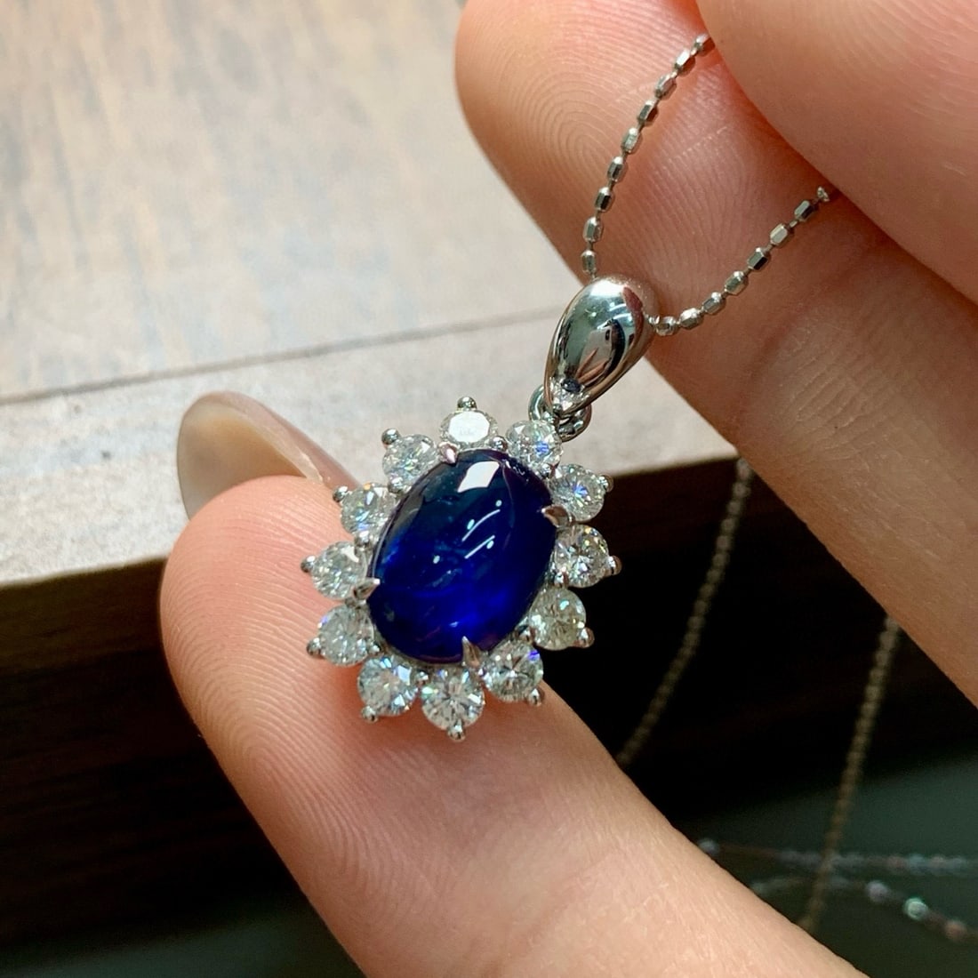 14k Gold 2.65 Ctw Natural Sapphire & Diamond Pendant( Without Chain ) - 3