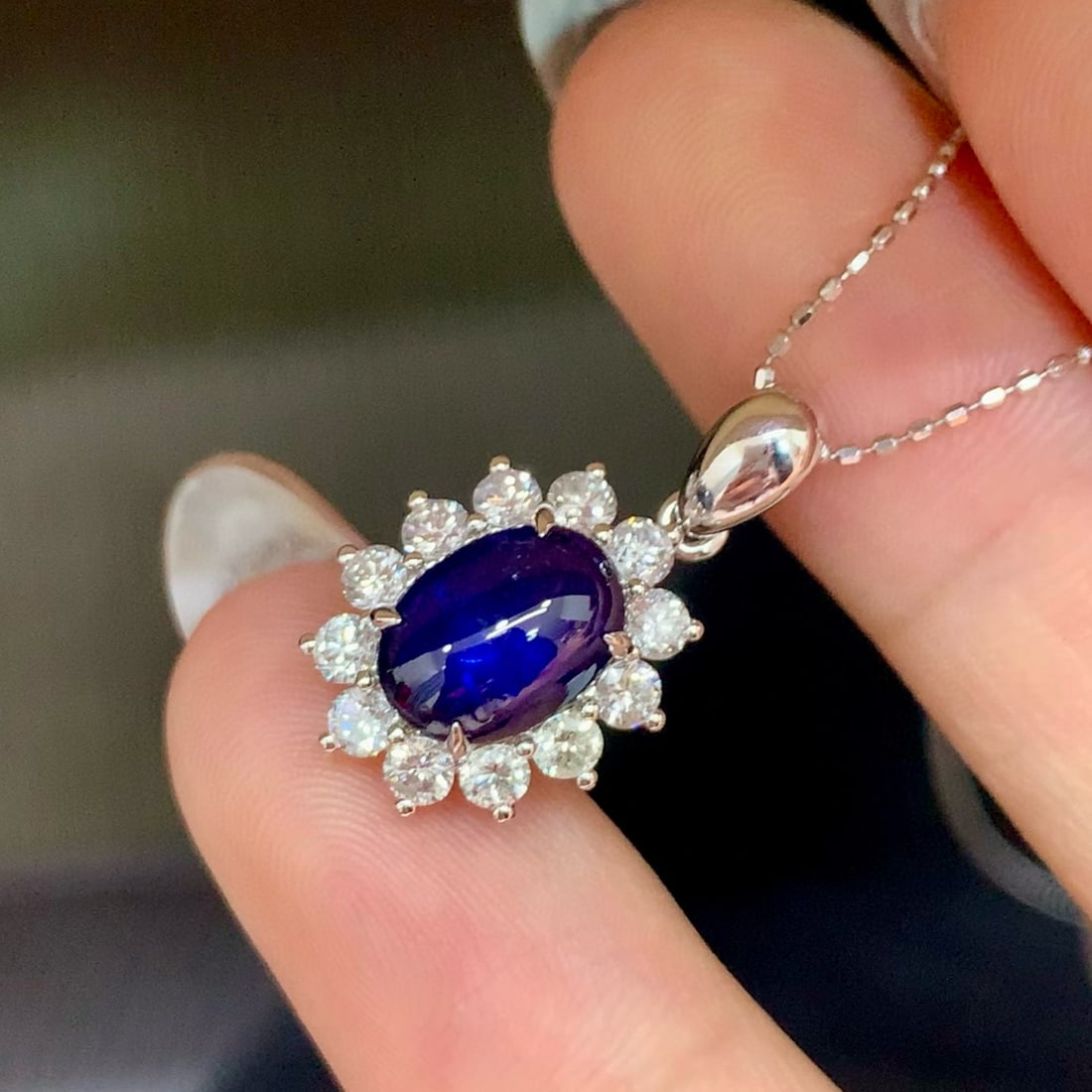 14k Gold 2.65 Ctw Natural Sapphire & Diamond Pendant( Without Chain ) - 4