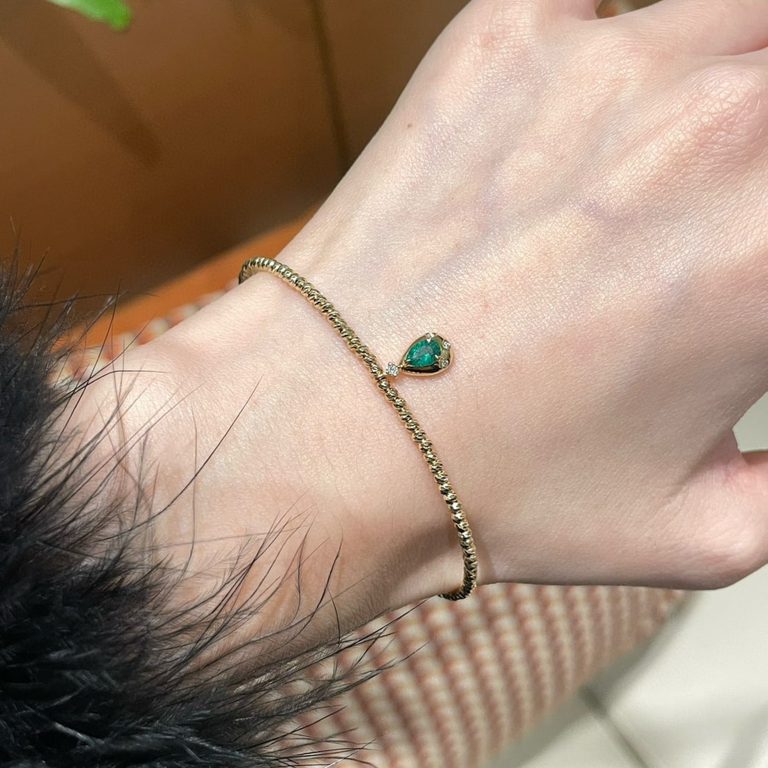 14k Gold 0.1 Ct Natural Emerald & Diamond Bracelet - 6