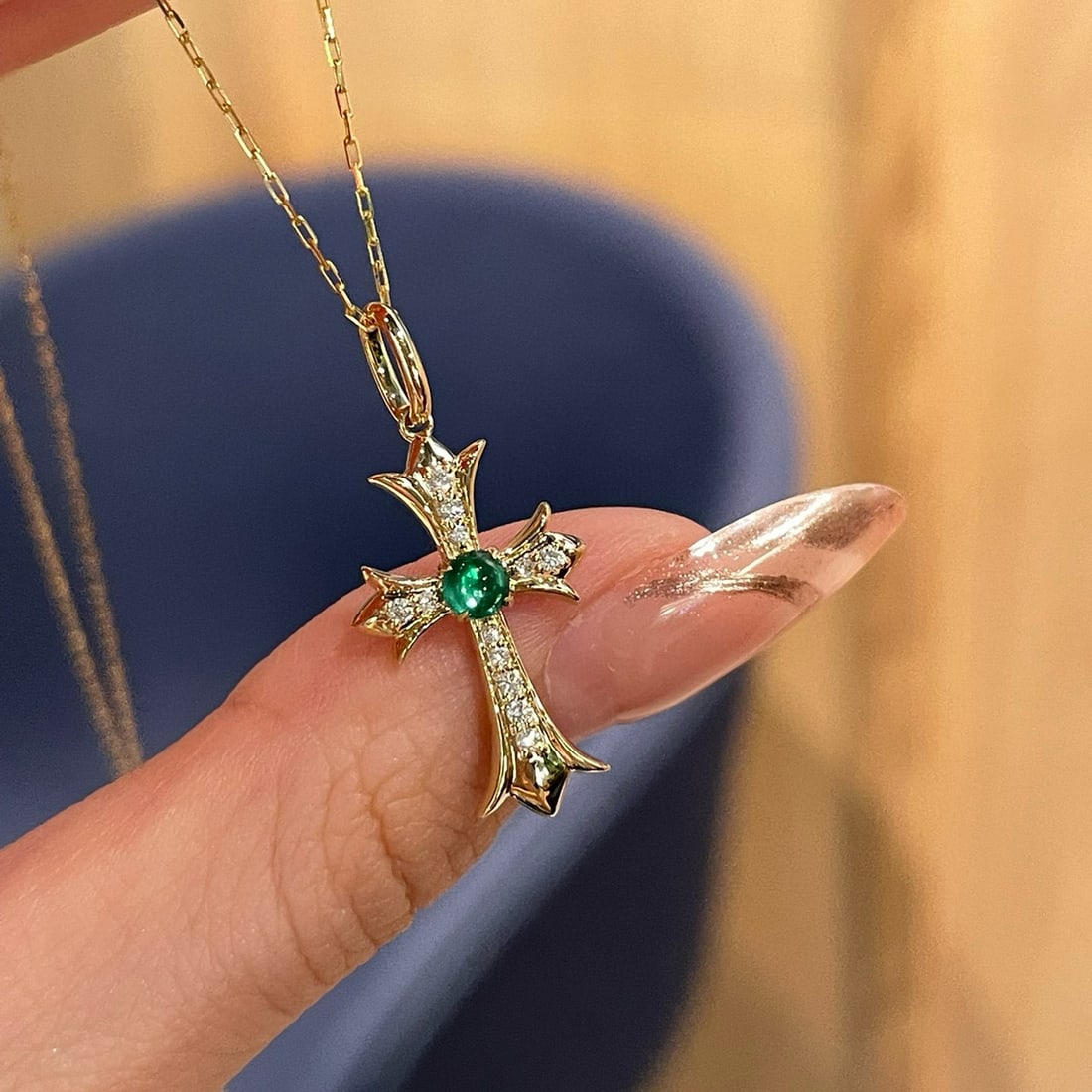 14k Gold 0.45 Ct Vivid Green Natural Emerald & Diamond Pendant( Without Chain ) - 5