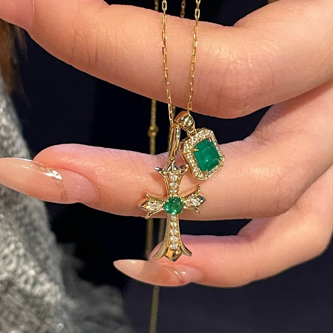 14k Gold 0.45 Ct Vivid Green Natural Emerald & Diamond Pendant( Without Chain ) - 7