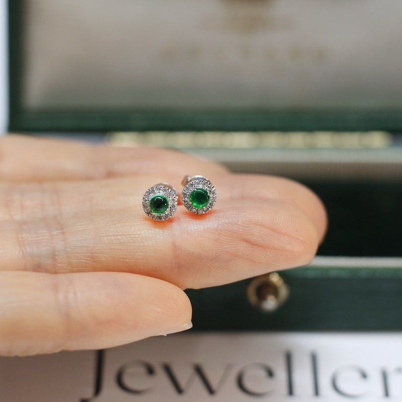 14k Gold 0.28 Ctw Vivid Green Natural Emerald & Diamond Earrings - 2